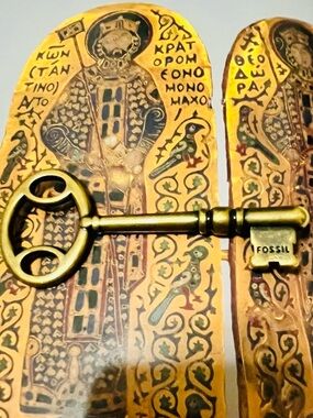 Fossil Brass Key Charm in Warm Gold Tone